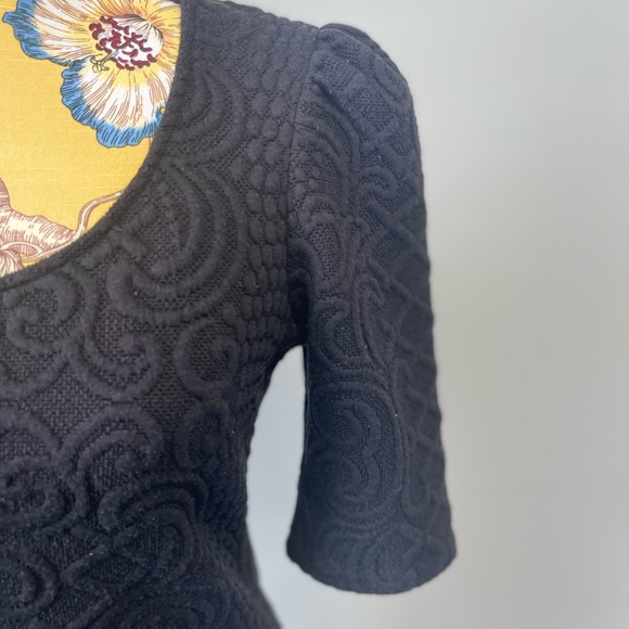 Anthropologie Deletta Athlone Textured Jacquard Top Black Puffed Sleeves Medium - Picture 4 of 8